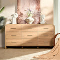 Curved 9-Drawer Dresser for Bedroom, 63" Wide Modern Chest of Drawers, Vanity Desk TV Stand for Living Room, Closet Storage Drawers Organizer Furniture, Nursery, Hallway, Oak