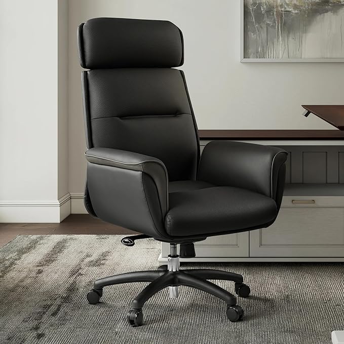 EUREKA ERGONOMIC Royal Ergonomic Office Chair Executive Desk Chair, Microfiber Leather High Back Executive Chair Comfy Ergonomic 360° Swivel with Lumbar for Home Workshop- Black
