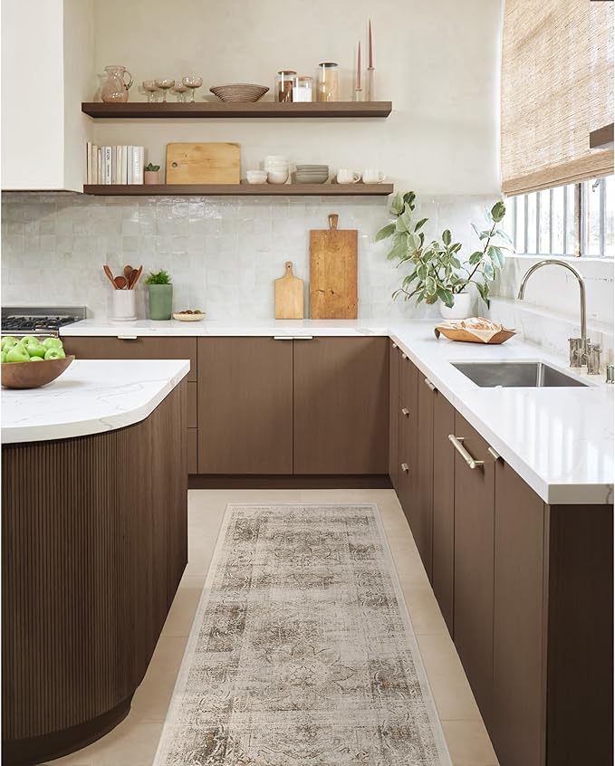 RUGGABLE Washable Vintage Area Rug – Sarrah Hazel 6x9, Stain-Resistant, Non-Slip – Medium Machine Washable Rugs for Living Room, Bedroom, Hallway, Entryway & Office–with Standard Pad