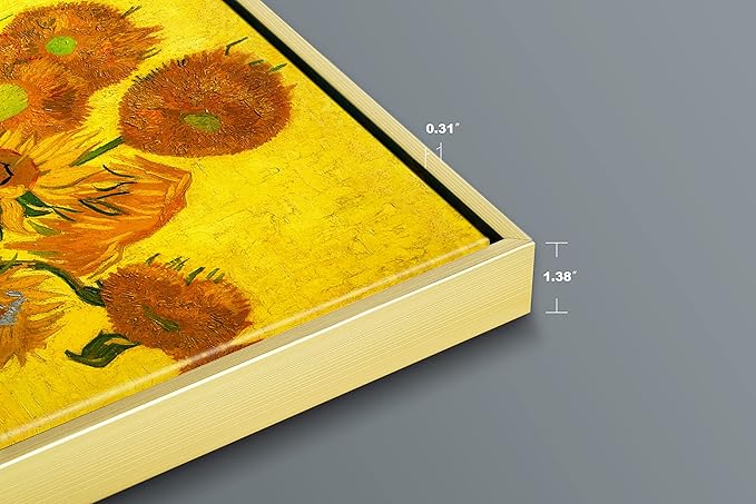 Wieco Art Framed Canvas Wall Art Vase with Fifteen Sunflowers by Van Gogh Classic Oil Paintings Abstract Flowers Canvas Prints for Home Decor Modern Framed Floral Picture Artwork
