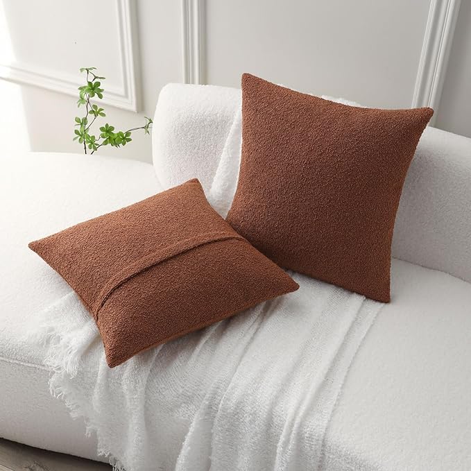 FUTEI Pack of 2 Rust Decorative Throw Pillow Covers 20x20 Inch Soft Cozy Solid Boucle Textured Cushion Case,Modern Home Decor for Couch Bed Living Room