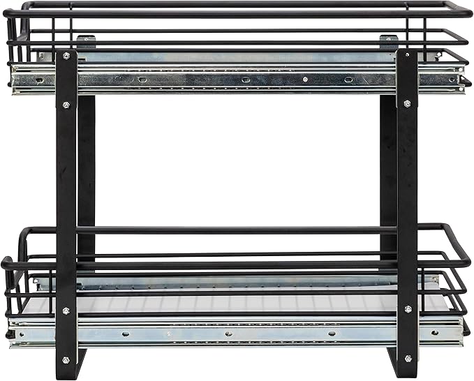 Household Essentials Glidez Multipurpose Paint-Finished Steel Pull-Out/Slide-Out Storage Organizer with Plastic Liners for Under Cabinet Use - 2-Tier Dual-Slide Design, Black