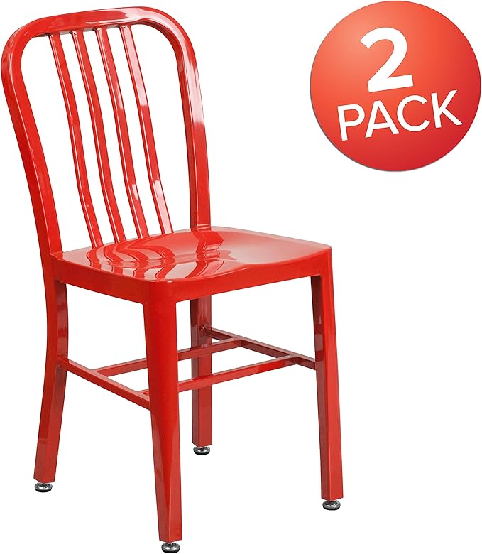 Flash Furniture Gael Indoor/Outdoor Modern Metal Dining Chairs, Commercial-Grade Galvanized Steel Restaurant Chairs, Set of 2, Red