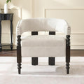 LOULENS Barrel Accent Chair, Vintage Chenille Upholstered Lounge Chair with Solid Wood Legs, Comfy Leisure Side Armchair for Living Room, Bedroom, Reading Nook, Corner, Beige