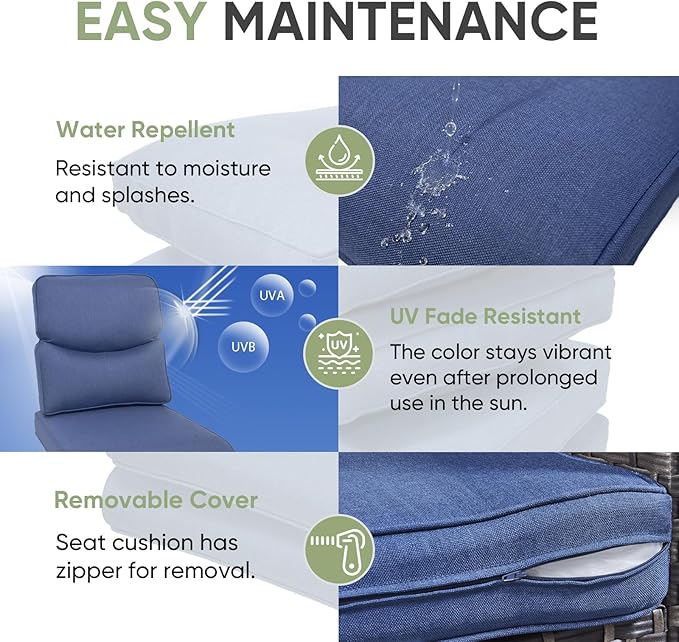 Outdoor Chair Cushion Set of 2, Waterproof Outdoor Seat Cushions 25x22, Patio Chair Cushions for Outdoor Furniture, Couch Cushion Replacement, Include 2 Back & 2 Seat Cushions, Smile/Blue