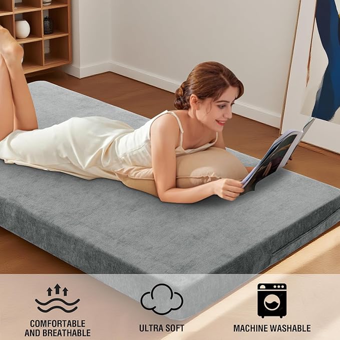 H.VERSAILTEX Full Size Armless Futon Mattress Covers for Traditional Japanese Futon Mattress Soft Chenille Couch Slipcovers Floor Mats Sofa Protector Zippered Sleeper Sofa Cover,Grey