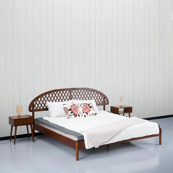 NTC Gem Wooden Bed Frame with Headboard, Crafted from Walnut, Rubber Wood with Silent Slats and Wood Central Supports, 1000 Lb Capacity, Effortless Assembly, King - Dark Walnut
