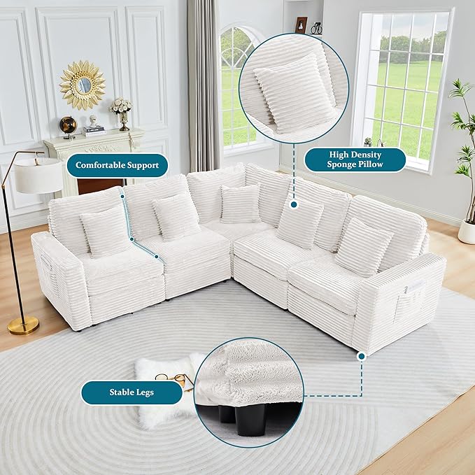 Modern Middle Armless Sofa Seat Set of 2 for Modular Sectional Couch for Living Room-White