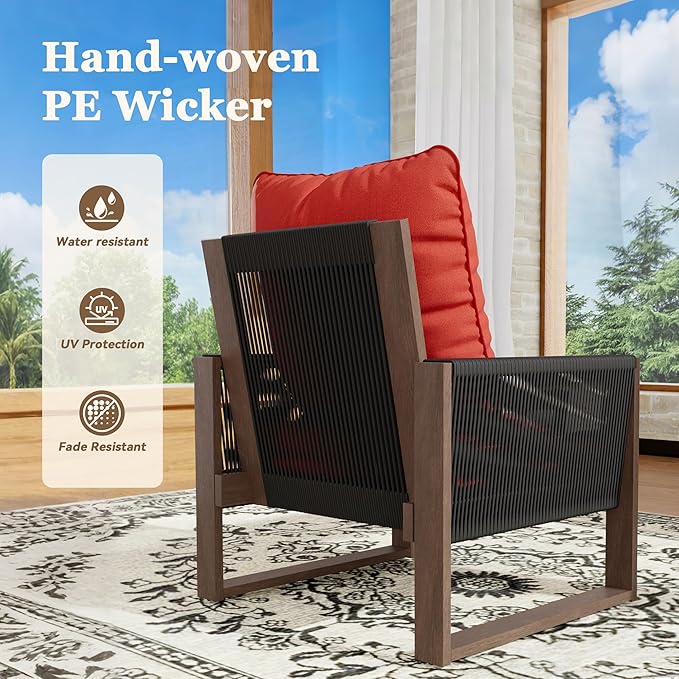 6 Piece Patio Furniture Set with 3-Seat Sofa, 2 Porch Armchairs, 2 Ottoman and 1 Coffee Table Wicker Outdoor Conversation Set for Garden, Terrace, Porch, Balconies, Lawns