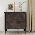 Lenia Solid Wood Storage Cabinet with Diamond Pattern Doors, Rustic Farmhouse Accent Cabinet for Living Room, or Entryway, Durable Acacia Wood, Mocha Black