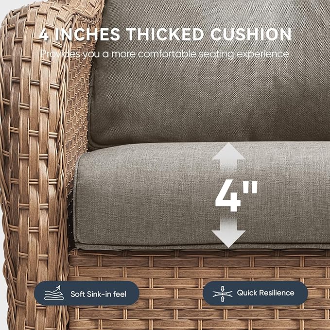 10-Piece Outdoor Patio Cushion Set - Fade & Water Resistant with Removable Olefin Cover, 22x24x4 Inch Memory Foam Cushions for Wicker Sectional Sofa – Grey/Regular