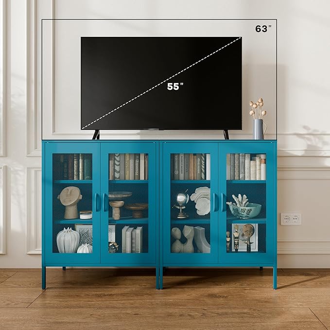 40"H Blue Bathroom Storage Cabinet,Navy Blue Storage Cabinets,Metal Bathroom Floor Cabinet with 2 Adjustable Shelves&2 Doors,Small Blue Locker Cabinets with Adjustable Shelves & Doors for Hallway,