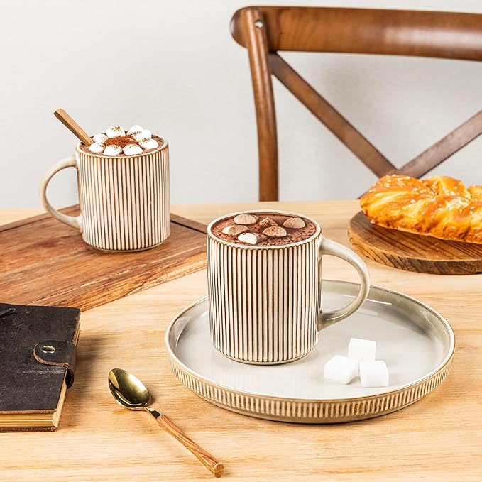 GBHOME 12oz Stoneware Coffee Mugs, Ceramic Coffee Cups with Handle for Man,Woman,Dad,Mom, Modern Coffee Mugs Set of 6 for Latte/Cappuccino/Cocoa/Tea/Cocoa/Milk. Dishwasher&Microwave Safe, Cappuccino
