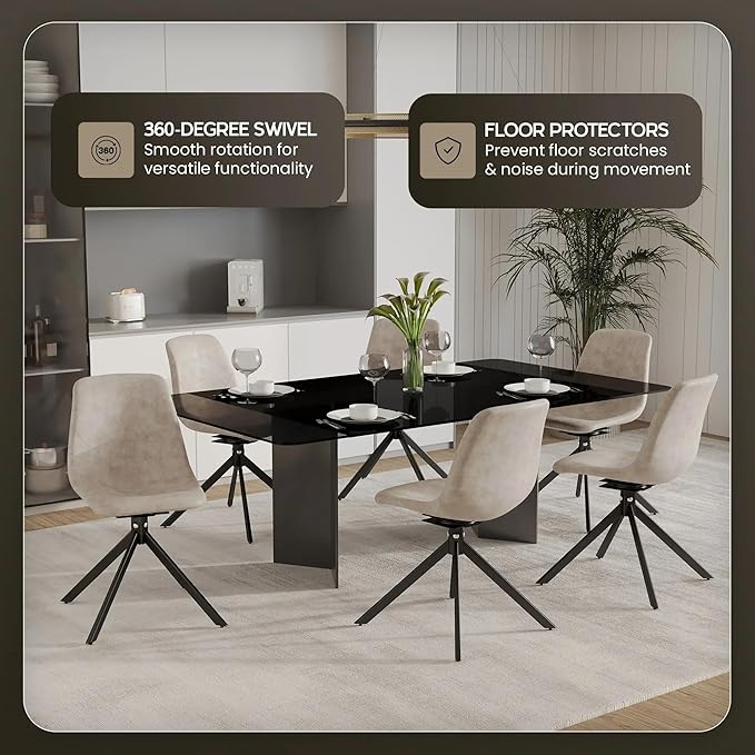 LeisureMod Markley Swivel Leather Dining Side Chair with Durable Iron Legs – Comfortable Accent Chair for Kitchen, Dining Room, or Office Set of 4