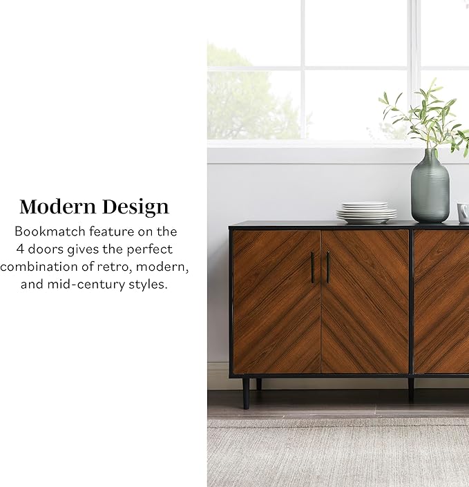 Walker Edison Fehr Modern 4 Door Bookmatch Buffet, 58 Inch, Ash Brown