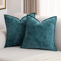 FUTEI Teal Chenille Throw Pillow Covers 18x18 Inch Set of 2,Soft Cozy Bound Edge Design Cushion Case,Home Decor for Couch Bed Living Room