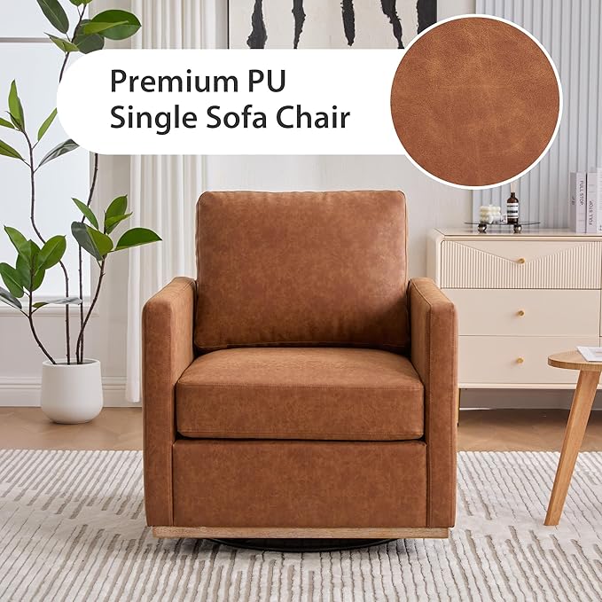 Chifee & Vingol 30.7" W Swivel Accent Chairs PU Leather Swivel Reading Chair for Living Room Mid Century Modern Chair,Brown