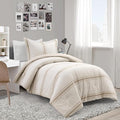Lush Decor Farmhouse Stripe Reversible Cotton Comforter Set, 2-Piece, Twin XL Neutral - Twin Bedding Set - Dorm Decor - Striped Comforter for Farmhouse Bedroom Decor