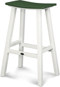 POLYWOOD 2012-FWHGR Contempo Bar Height Saddle Seat Barstool, White Frame, Green