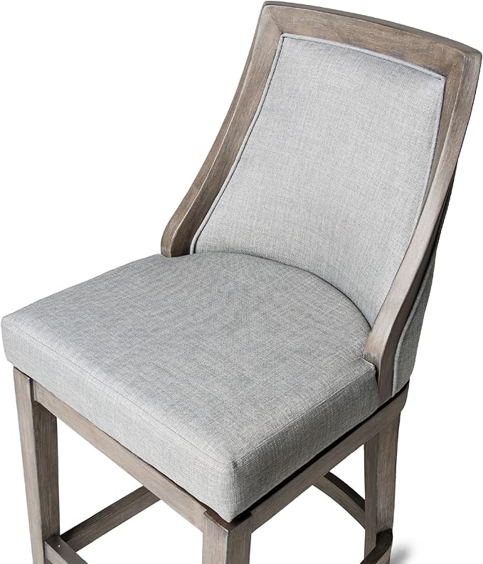 Maven Lane Vienna Counter Stools 26 Inches – Set of 4 – Swivel Stools with Footrests – Grey Solid Wood and Grey Fabric Upholstery – Ideal for Kitchen Islands and Counters