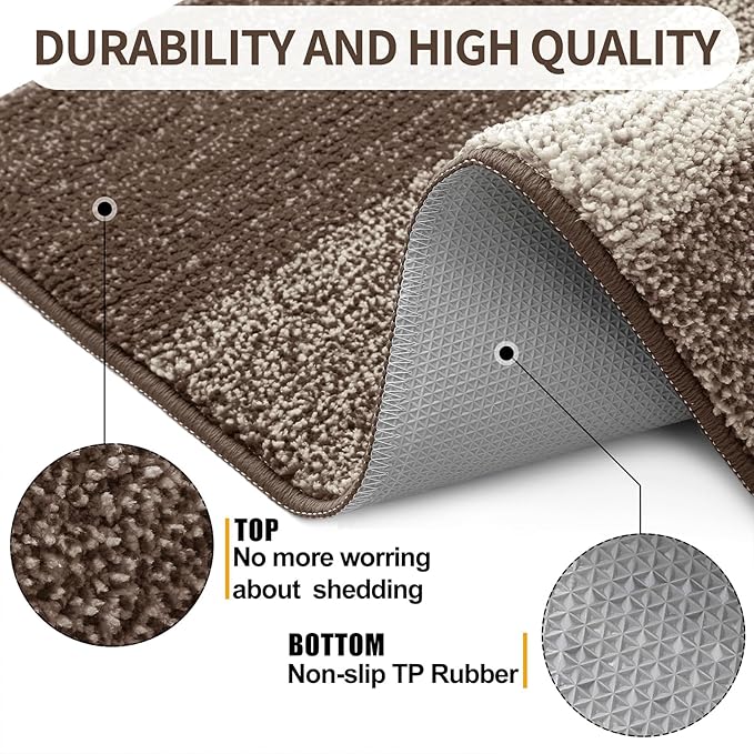 Kitinjoy Indoor Outdoor Door Mat, 32x20 Non-Slip Absorbent Dirt Trapper, Low-Profile Washable Inside Entrance Front Floor Mat, Sturdy Soft Entry Doormats for Entryway, Light Brown