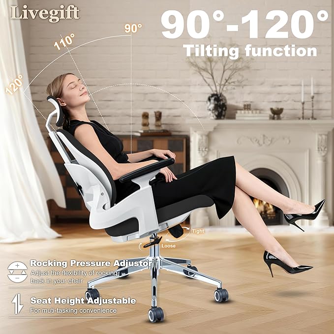 Ergonomic Office Chair Big and Tall Desk Chair, Dual-backrest Computer Chair with 6D Adjustable Arms and Lumbar Support, 500lbs Extra Wide Seat, for Home & Office Use,Black