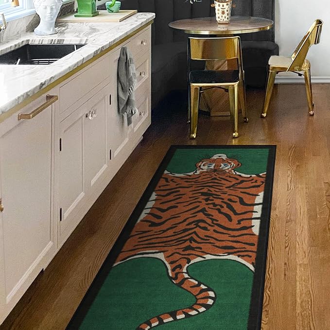 RUGGABLE x Jonathan Adler Machine Washable Modern Runner Rug – Tiger Emerald 2.5x7, Stain-Resistant, Non-Slip – Washable Rug for Hallway, Entryway, Living Room & Kitchen–with Cushioned Pad