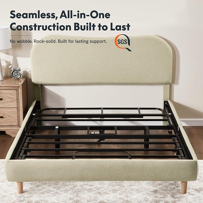FLEXISPOT Queen All-in-One Adjustable Bed with 12" Gel Memory Foam Mattress, Linen Upholstered Bed Frame, Head & Foot Incline, Adjustable Headboard, 10-Year Warranty, Sage