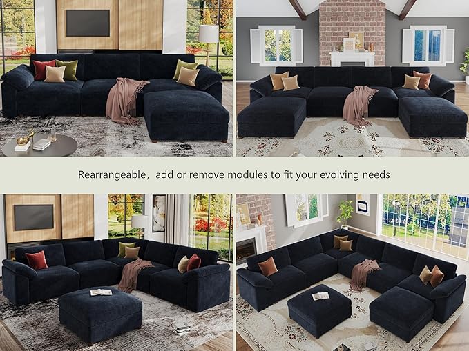 EASE MOOSE Modern 3 Seat Sectional Modular Sofa, FSC Certified Chenille Comfty Deep Seat Couch for Living Room,Solid Wood Frame Sofa, Removable Cover