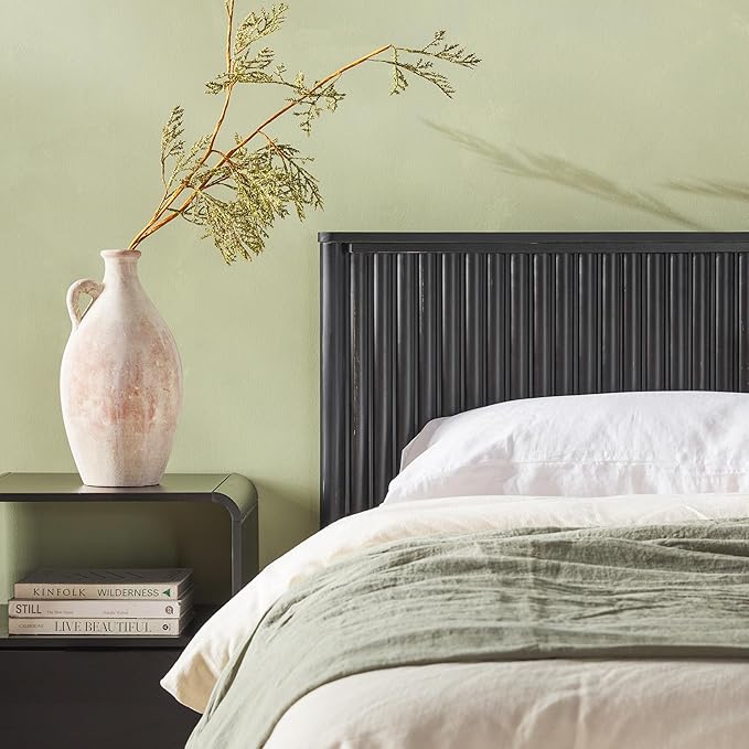 Walker Edison King Modern Reeded Headboard Solid Wood Bed, King Size, Black