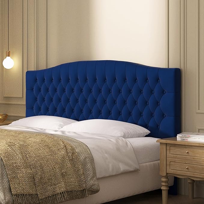 Velvet Upholstered Headboard King/Cal King Size Latest Model Wall Mount, Bed Frame Mount, Featuring High-Density Sponge Padding, Luxury Texture Easy Assembly Comfort and Style-Navy Blue