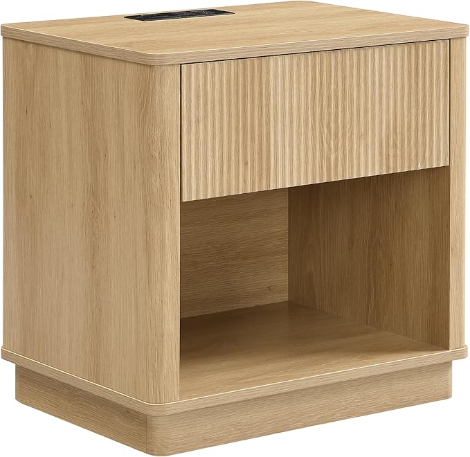 Christopher Knight Home Taria Modern Nightstand with Charging Station, Wooden Bedside Table/End Table with Outlet & USB Port for Bedroom/Living Room, Multipurpose Storage Cabinet with Drawers, Natural
