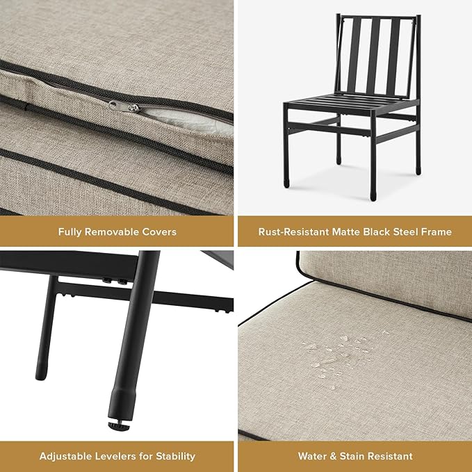 mopio Odelia Patio Chairs Set of 2, Outdoor Chair with Removable Cushions and Rust Free Metal Frame, Conversation Sets for Front Porch, Balcony, Apartments, Yard, Bistro (Dining Chair x4, Beige)