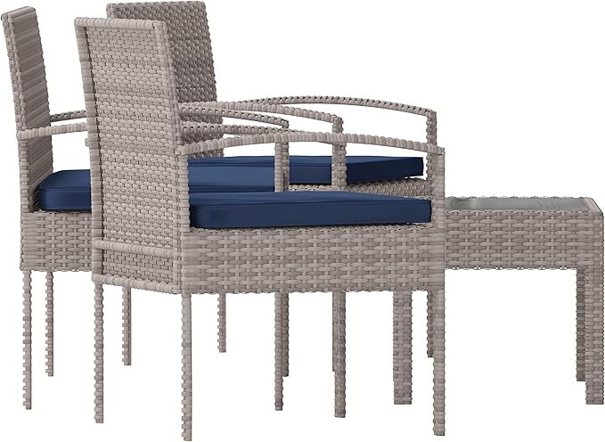 Flash Furniture Aransas Series 4 Piece Gray Patio Set with Steel Frame and Navy Cushions