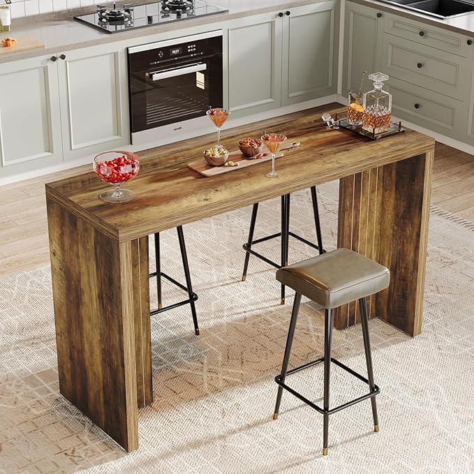 Tribesigns Home Bar Unit, 55.12-Inch Bar Table with a Spacious Tabletop, Modern Freestanding Mini Bar for Home Kitchen, Living Room, Balcony, Basement, Brown