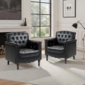Faux Leather Accent Chair, PU Leather Modern Comfy Upholstered Armchair with Wood Legs & Nailhead Trim for Living Room, Bedroom (Black,Set of 2)