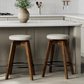 Swivel Premium Solid Wood Counter Stool 25", Set of 2, 360° Rotating Upholstered Cushion, Backless Bar Chair for Island, Pub, Kitchen, Dining Room (Walnut)