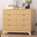 Fluted Dresser for Bedroom,8 Drawer Dresser for Closet Organizer and Storage Cabinet,Chest of Drawers with Gold Handle,TV Stand,Storage Organizer for Living Room,Hallway,Entryway,Nature Oak