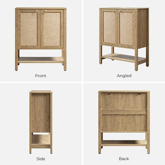 SICOTAS Shoe Cabinet with Storage - 3 Pieces Farmhouse Boho Shoe Organizer with Rattan Doors & Shelves, 5 Tier Free Standing Shoe Rack Storage Cabinet for Entryway, Living Room, Closet (Carbon Cherry)