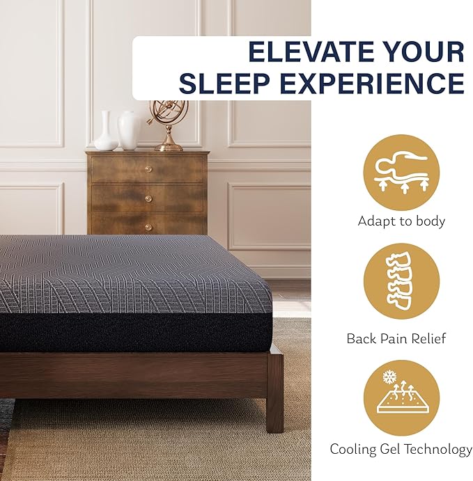 EGOHOME 10 Inch California King Mattress, Copper Gel Cooling Memory Foam Mattress for Back Pain Relief,Therapeutic Double Mattress Bed in a Box, Made in USA, CertiPUR-US Certified, 72x84x10 Black