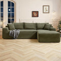 95 Inch Cloud Sectional Couch,Modular Sectional Sofa with Deep Seat,Modern Corduroy Boneless Couches with L-Shape Chaise for Living Room Bedroom,No Assembly Required (Green, Right Facing Chaise)