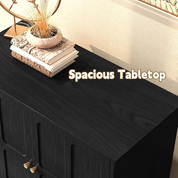 ARTPOWER Black Sideboard Buffet Cabinet with Storage, Mid-Century Modern Storage Cabinet with 2 Doors and Adjustable Shelves, Accent Style Sideboard for Entryway, Dining Room, Living Room
