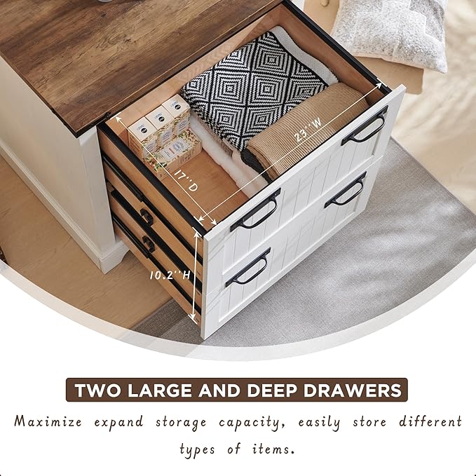 RedLemon Farmhouse Filing Cabinets with 2 Drawers, 30" File Cabinets with Hanging File Folders for A4/Letter/Legal Size Documents, Office Storage Cabinet for Study Room, Living Room (Antuique White)