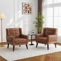 Accent Chairs Set of 2, Modern Faux Leather Armchairs for Living Room, Comfy Upholstered Arm Chairs Tufted for Indoor Bedroom Office Room (P Coffee)