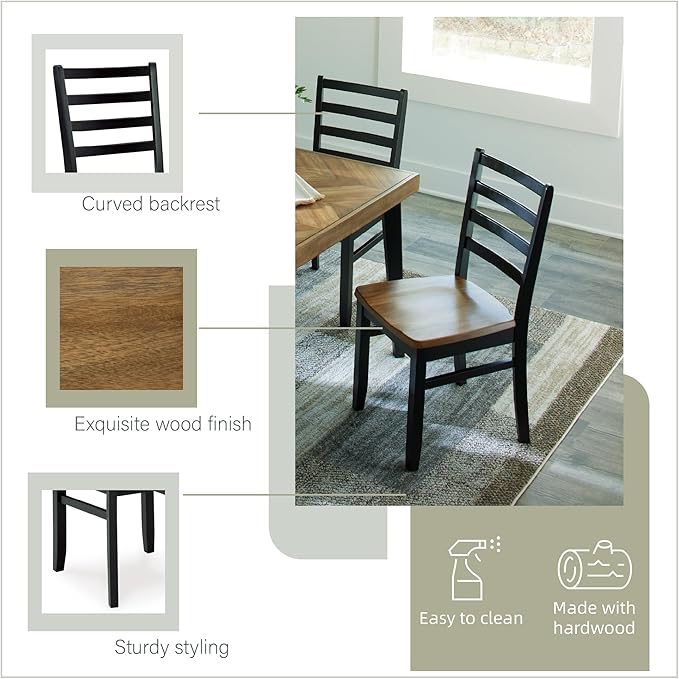 Signature Design by Ashley Blondon Rectangular Dining Room Table Set with 6 Chairs, Chevron Pattern, Tapered Legs, Seats 6, Wood, 60" Long, Brown & Black
