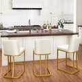 PHI VILLA White and Gold Bar Stools Set of 3, Faux Leather Counter Height Chairs, Kitchen Stools for Island, 24 Inch Barstools with Back