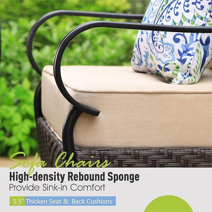 Sophia & William Extra Large Outdoor Patio Swivel Sofa Chairs Set 2 PCS Heavy-Duty Metal Porch Furniture with High Back & Deep Seating Area, 5.5" Thicken Cushions for Deck, Lawn, Outside (Beige)