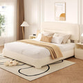 Queen Bed Frame, Cloud Upholstered Boucle Platform Bed with Adjustable Headboard, Anti-Collision Soft Rounded Corners, Noise Free, Easy Assembly, Cream