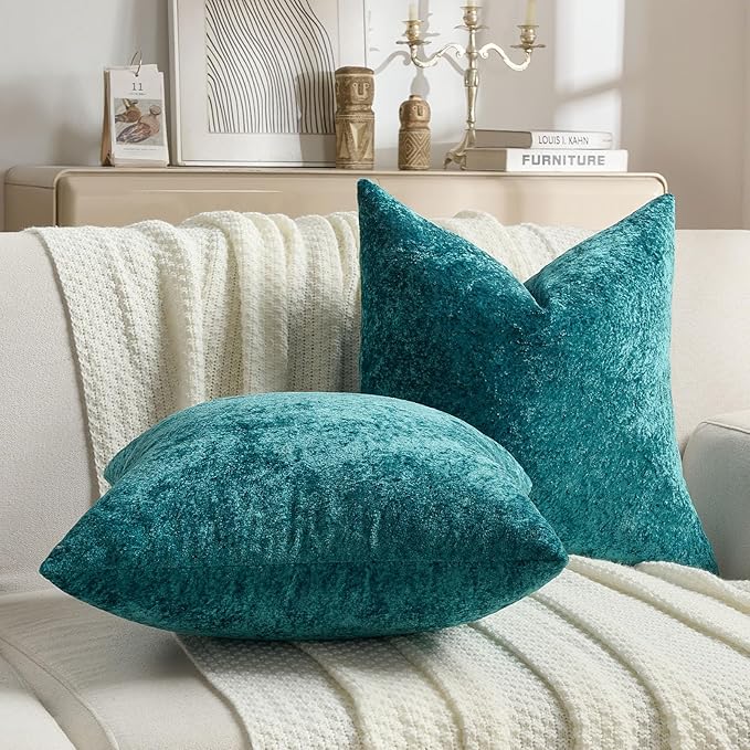 FUTEI Teal Flannel Throw Pillow Covers 20x20 Inch Set of 2,Soft Dimensional Textured Cushion Cases,Modern Home Decor for Couch Living Room