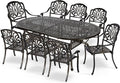 MEETWARM 9-Piece Outdoor Patio Dining Set, 8 Outdoor Dining Chairs and 1 Oval Table with 2" Umbrella Hole, All Weather Cast Aluminum Patio Funiture Set for Backyard, Patio, Garden